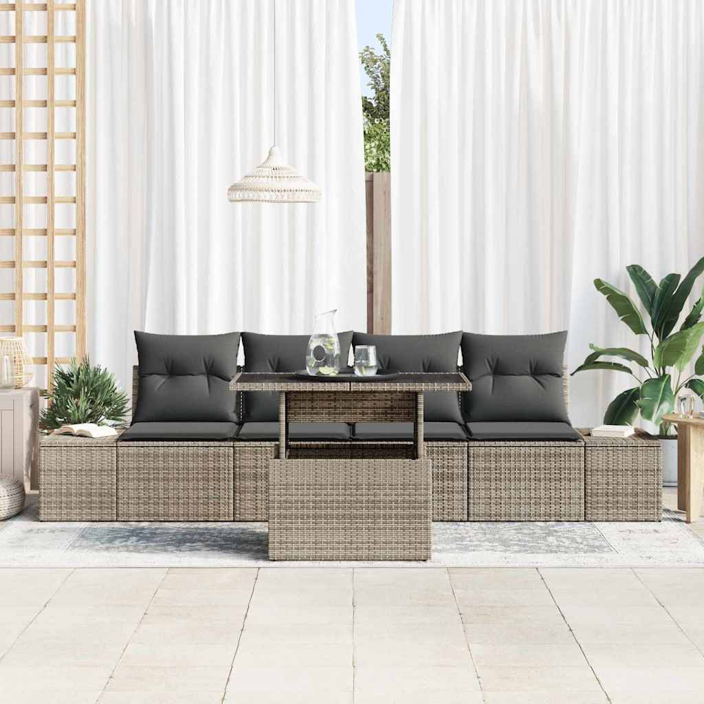 Havesofa Sæt med pude 5 pcs Grå polyrattan & Pulverlakeret stål
