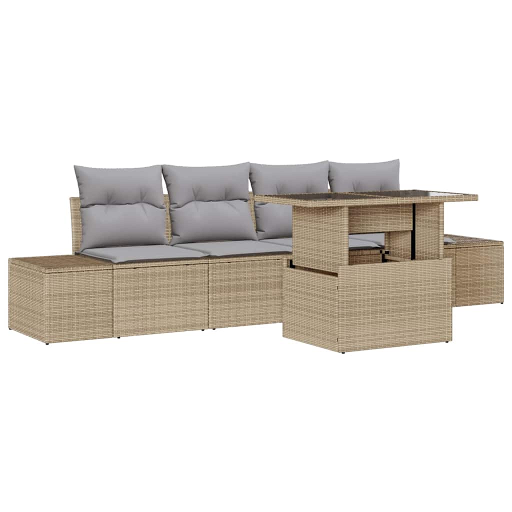 Havesofa Sæt med pude med opbevaring 5 pcs Beige og lys grå