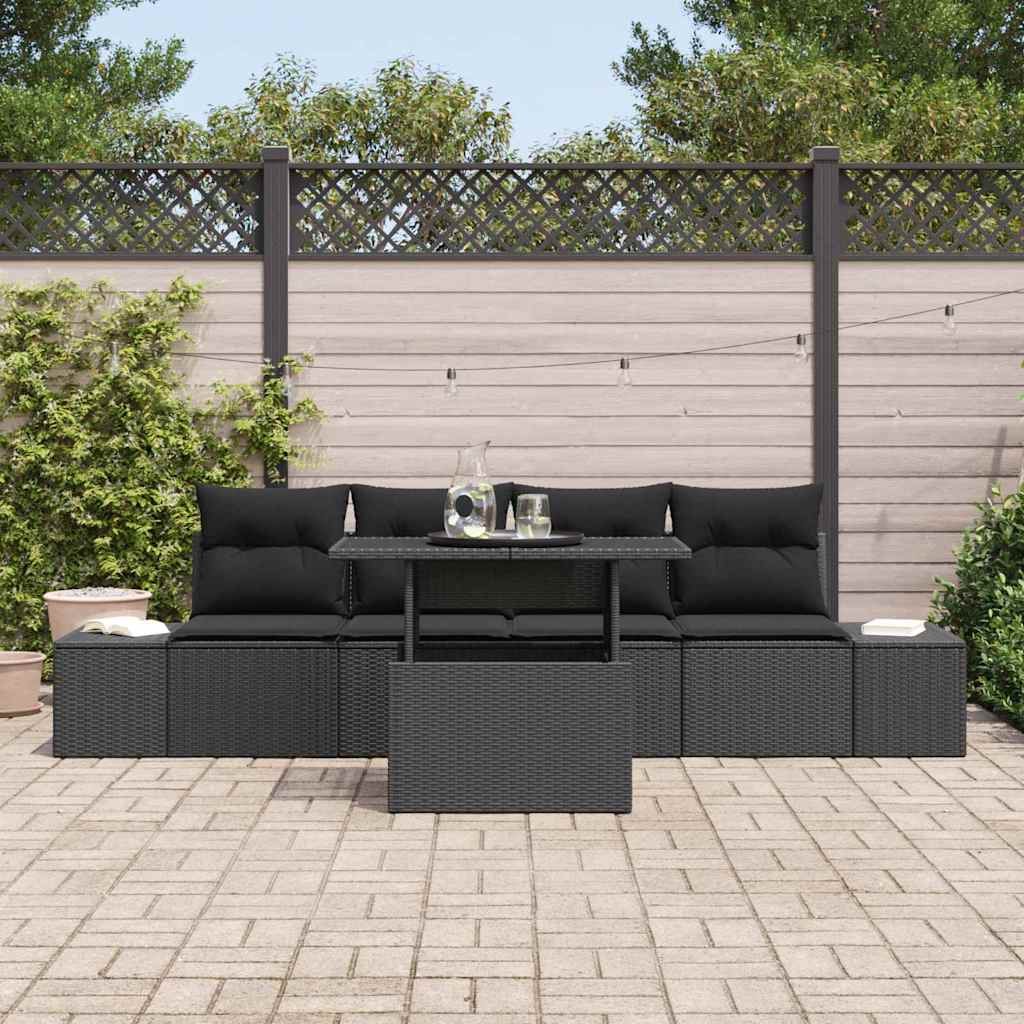 Havesofa Sæt 5 pcs Sort polyrattan & Pulverlakeret stål