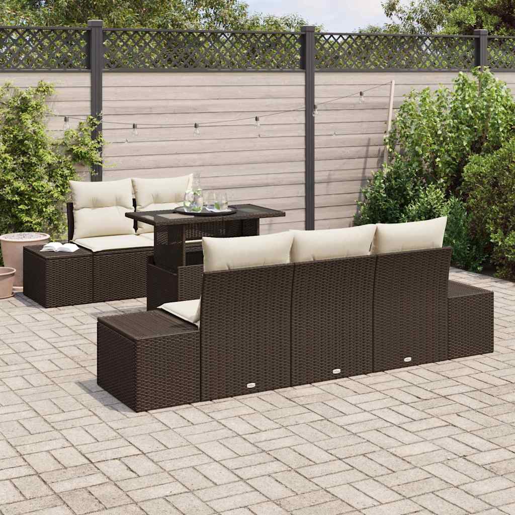 Havesofa Sæt med pude med opbevaring 6 pcs Brun og Creme