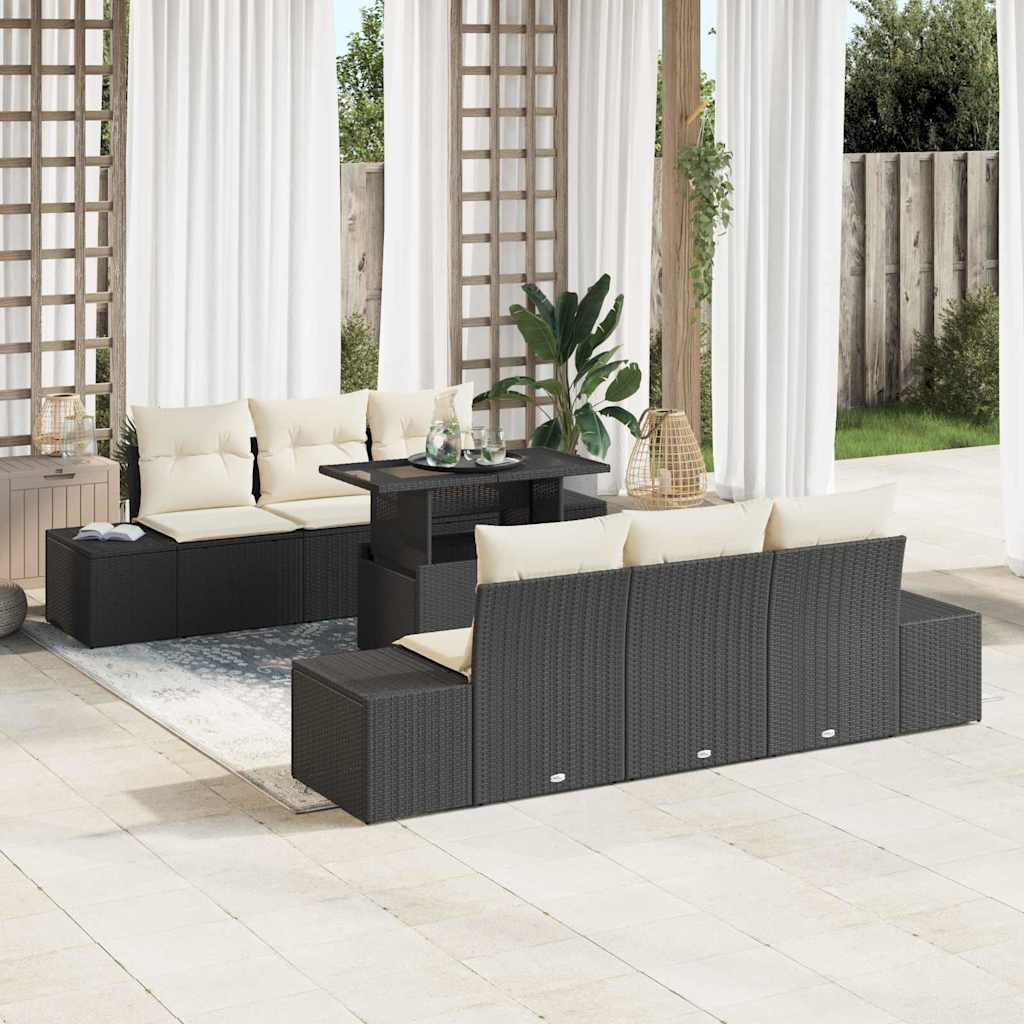 Havesofa Sæt med pude 7 pcs Sort og Cream