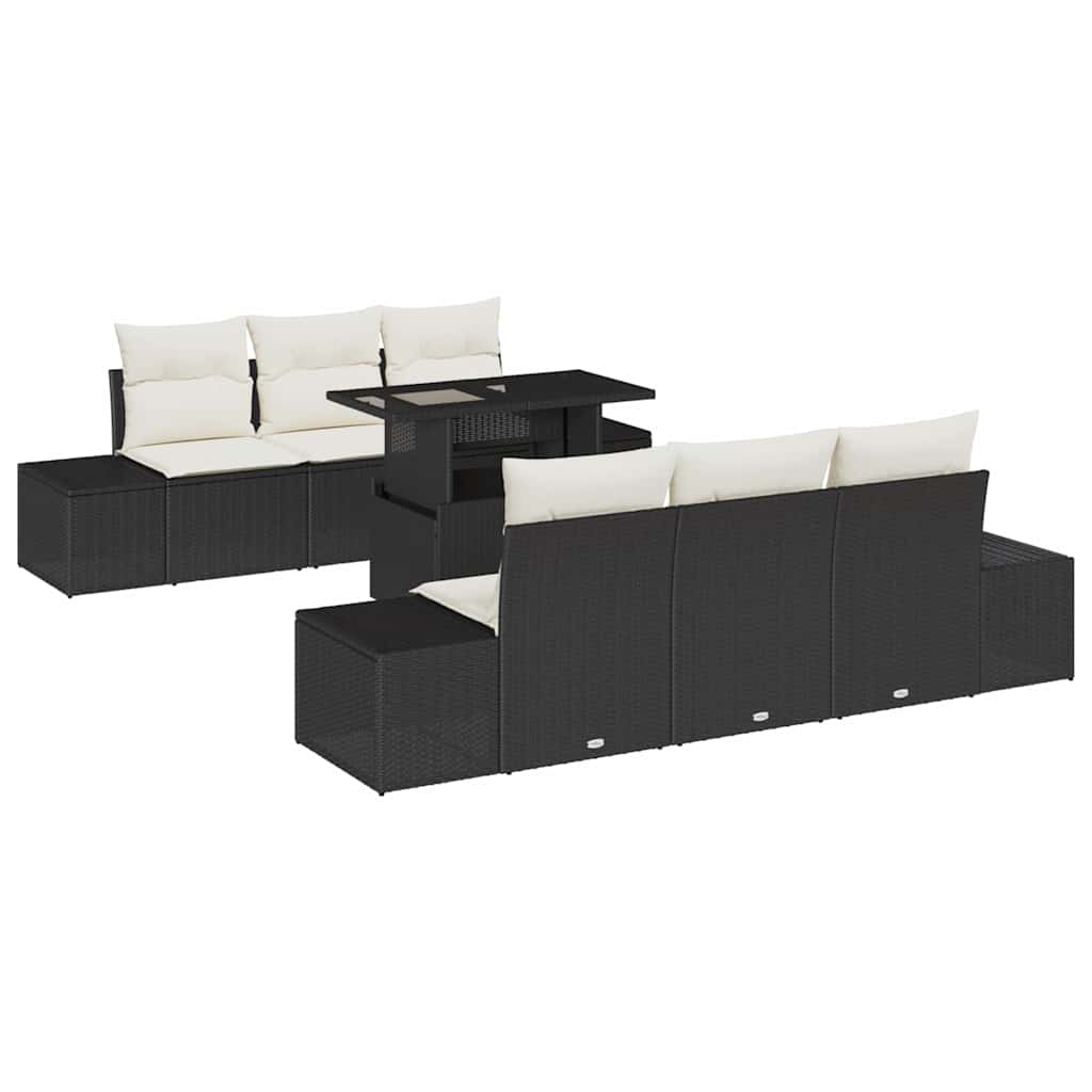 Havesofa Sæt med pude 7 pcs Sort og Cream