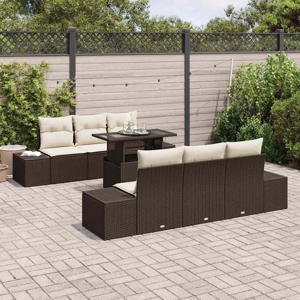 Havesofa Sæt med pude 7 pcs Brun og Creme