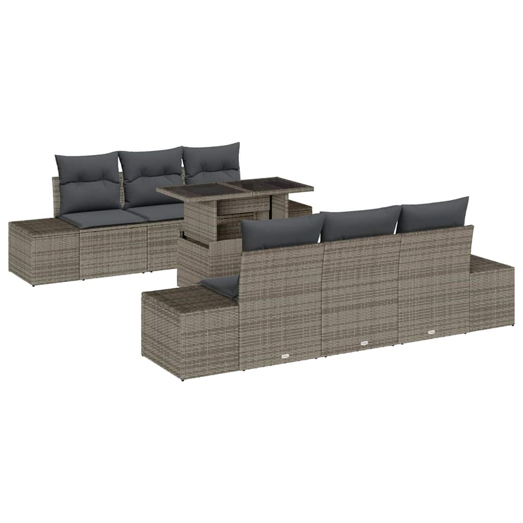 Havesofa Sæt 7 pcs Grå Poly Rattan og pulverlakeret stål