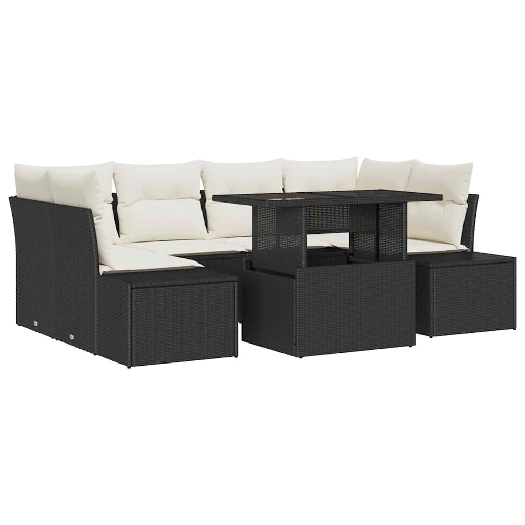 Havesofa Sæt med pude 7 pcs Sort og Cream