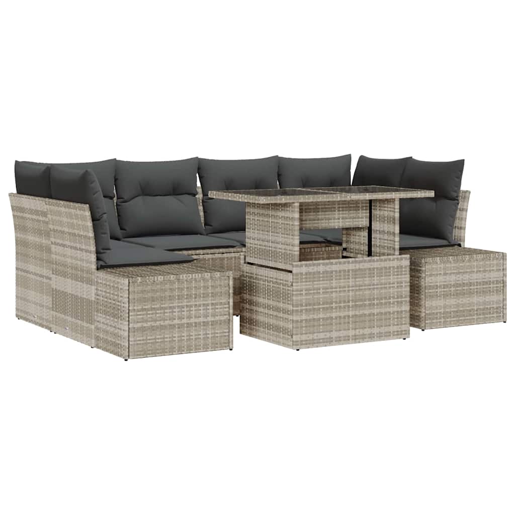 Havesofa Sæt med pude 7 pcs Lysegrå og mørkegrå