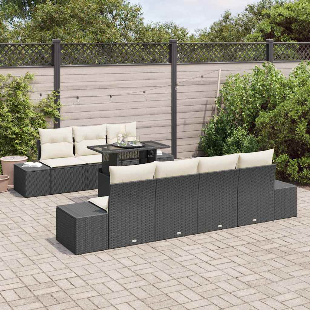 Havesofa Sæt med pude 8 pcs Sort og Cream