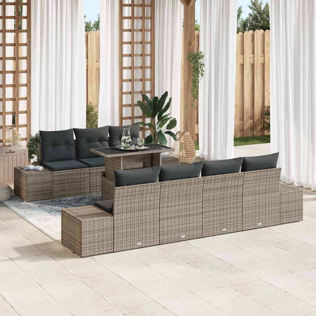 Havesofa Sæt 8 pcs Grå Poly Rattan og pulverlakeret stål