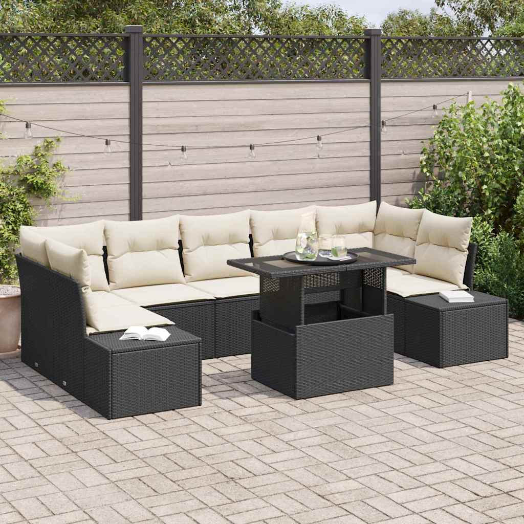 Havesofa Sæt med pude 8 pcs Sort og Cream