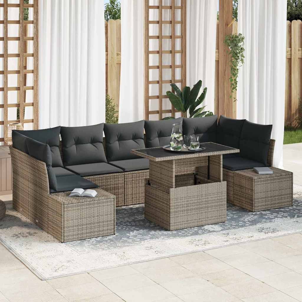 Havesofa Sæt 8 pcs Grå Poly Rattan og pulverlakeret stål