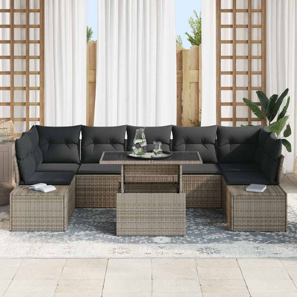 Havesofa Sæt 8 pcs Grå Poly Rattan og pulverlakeret stål