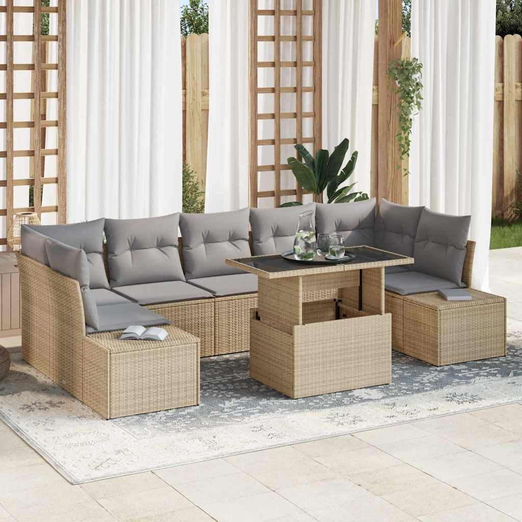 Havesofa Sæt med pude 8 pcs Beige og lys grå