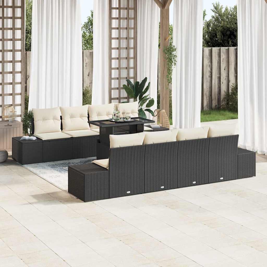 Havesofa Sæt med pude med opbevaring 9 pcs Sort og Cream