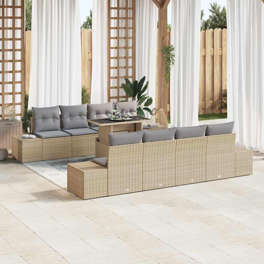 Havesofa Sæt med pude med opbevaring 9 pcs Beige og lys grå
