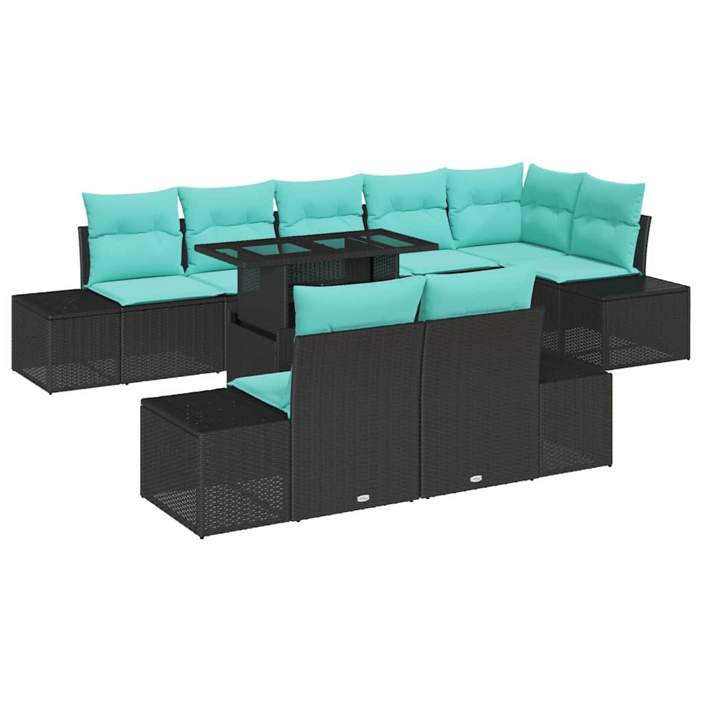 Havesofa Sæt 9 stk. Sort polyrattan