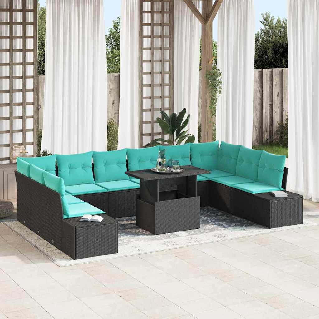 Havesofa Sæt 11 stk. Sort polyrattan