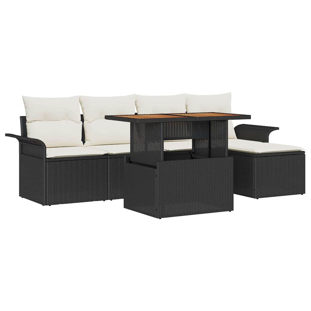 Havesofa Sæt med opbevaring 6 pcs Sort Poly rattan