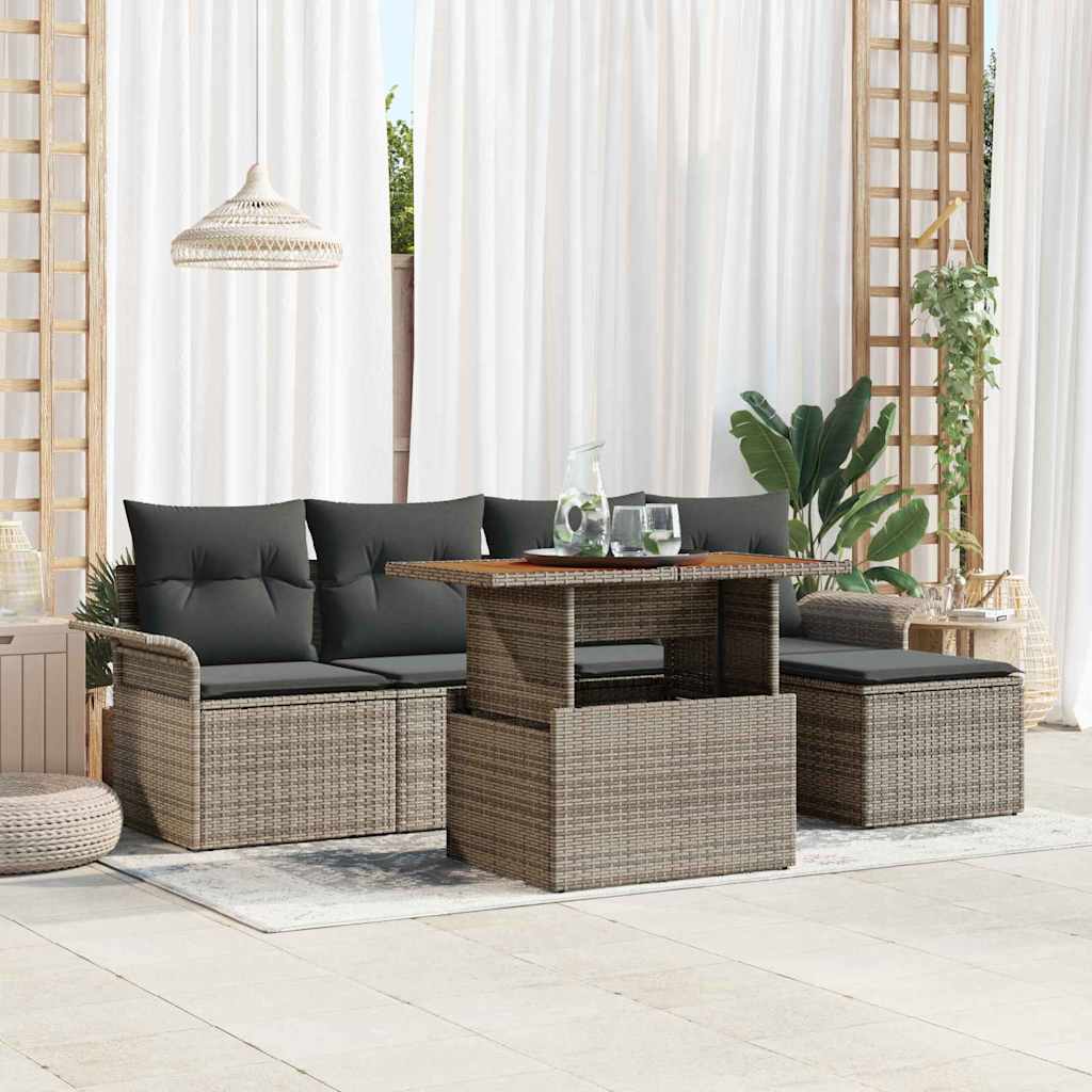 Havesofa Sæt med opbevaring 6 pcs Grå Poly rattan