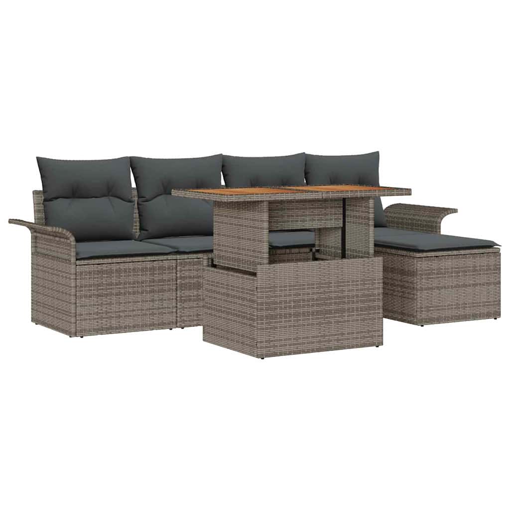 Havesofa Sæt med opbevaring 6 pcs Grå Poly rattan
