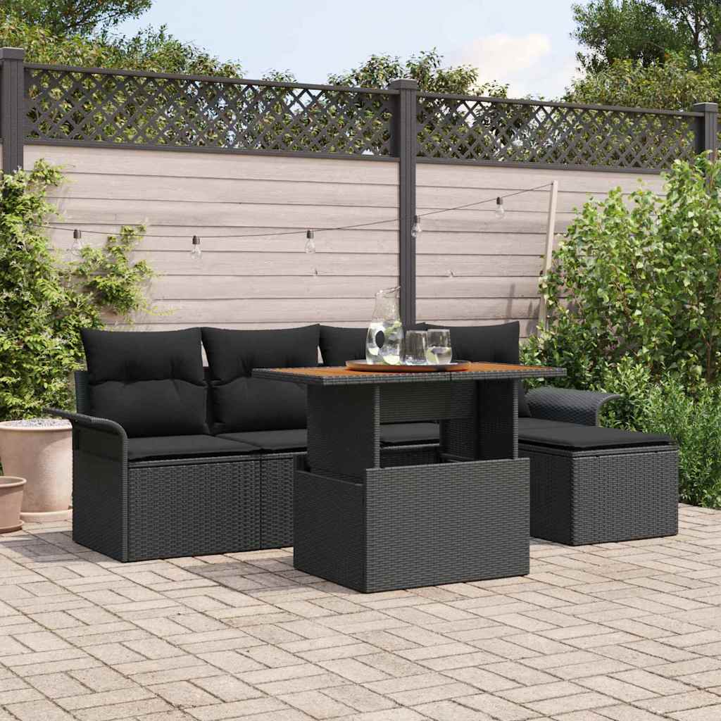 Havesofa Sæt med opbevaring 6 pcs Sort Poly rattan