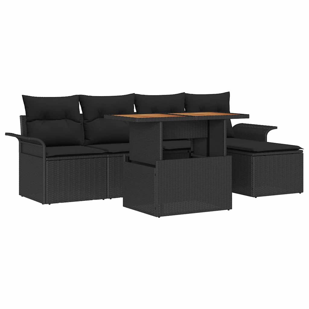 Havesofa Sæt med opbevaring 6 pcs Sort Poly rattan