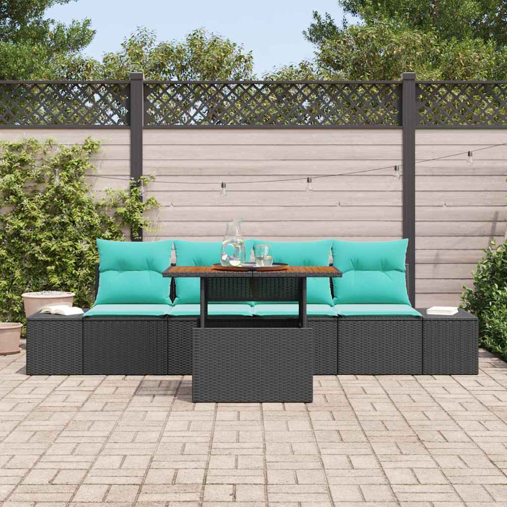 Havesofa Sæt 5 stk. Sort Poly rattan