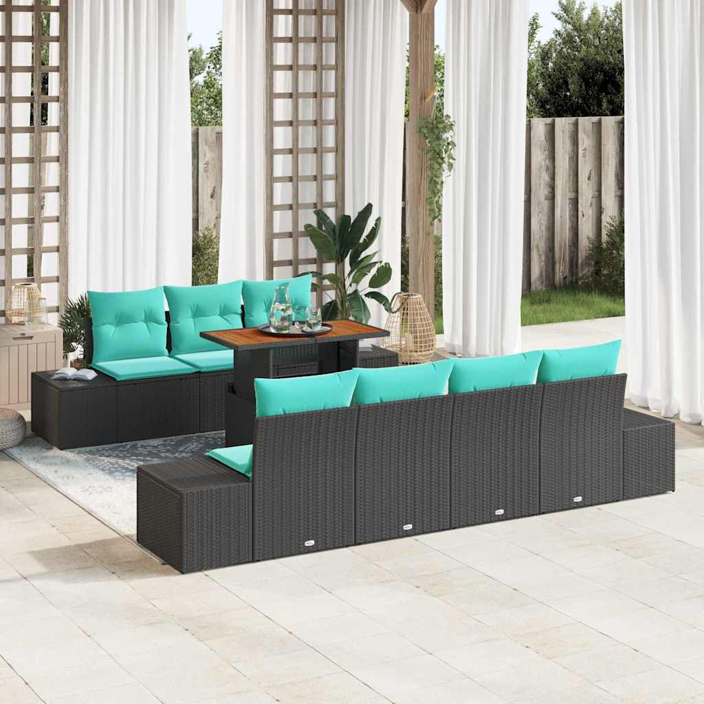 Havesofa Sæt 8 stk. Sort Poly rattan