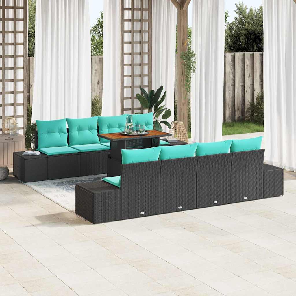 Havesofa Sæt 9 stk. Sort Poly rattan