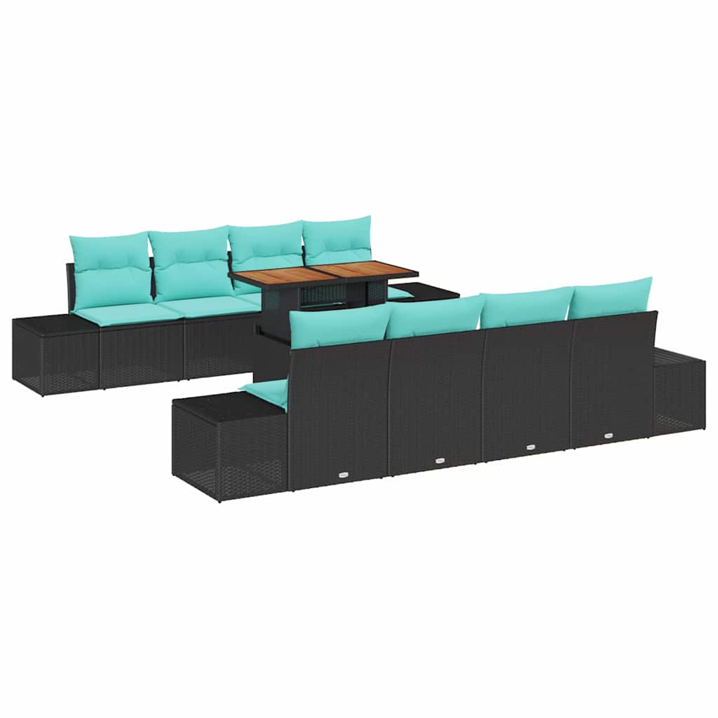 Havesofa Sæt 9 stk. Sort Poly rattan