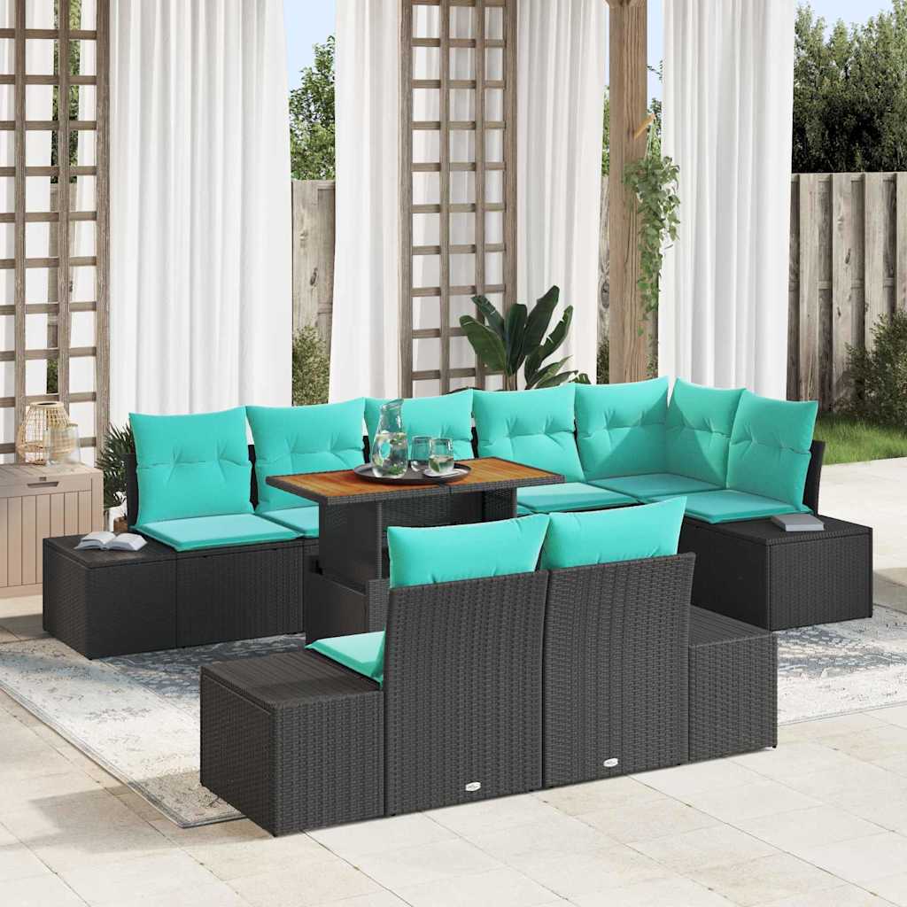 Havesofa Sæt 9 stk. Sort Poly rattan