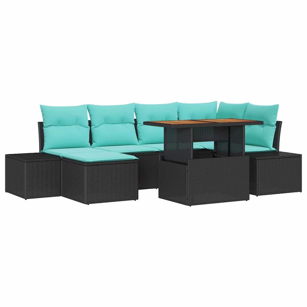 Havesofa Sæt 7 stk. Sort Poly rattan