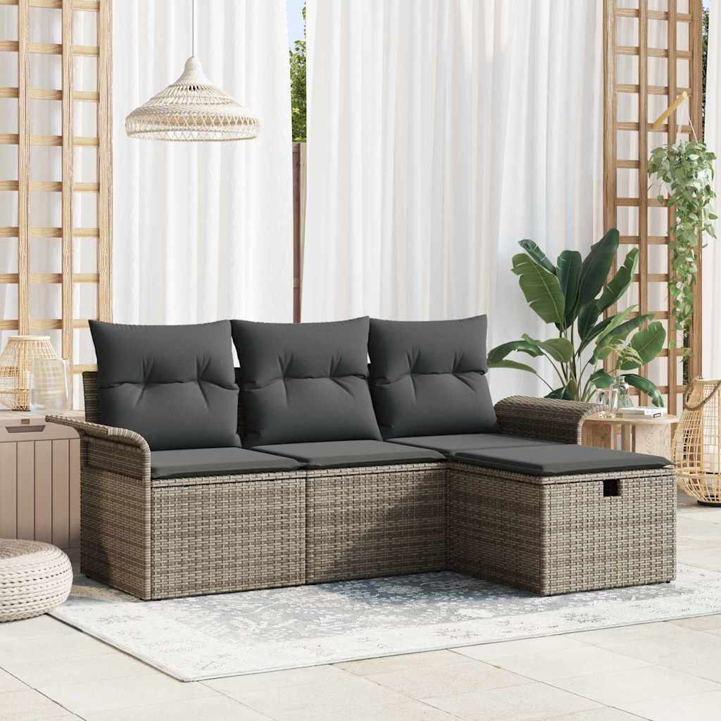 Havesofa Sæt med pude med opbevaring 4 pcs Grå polyrattan