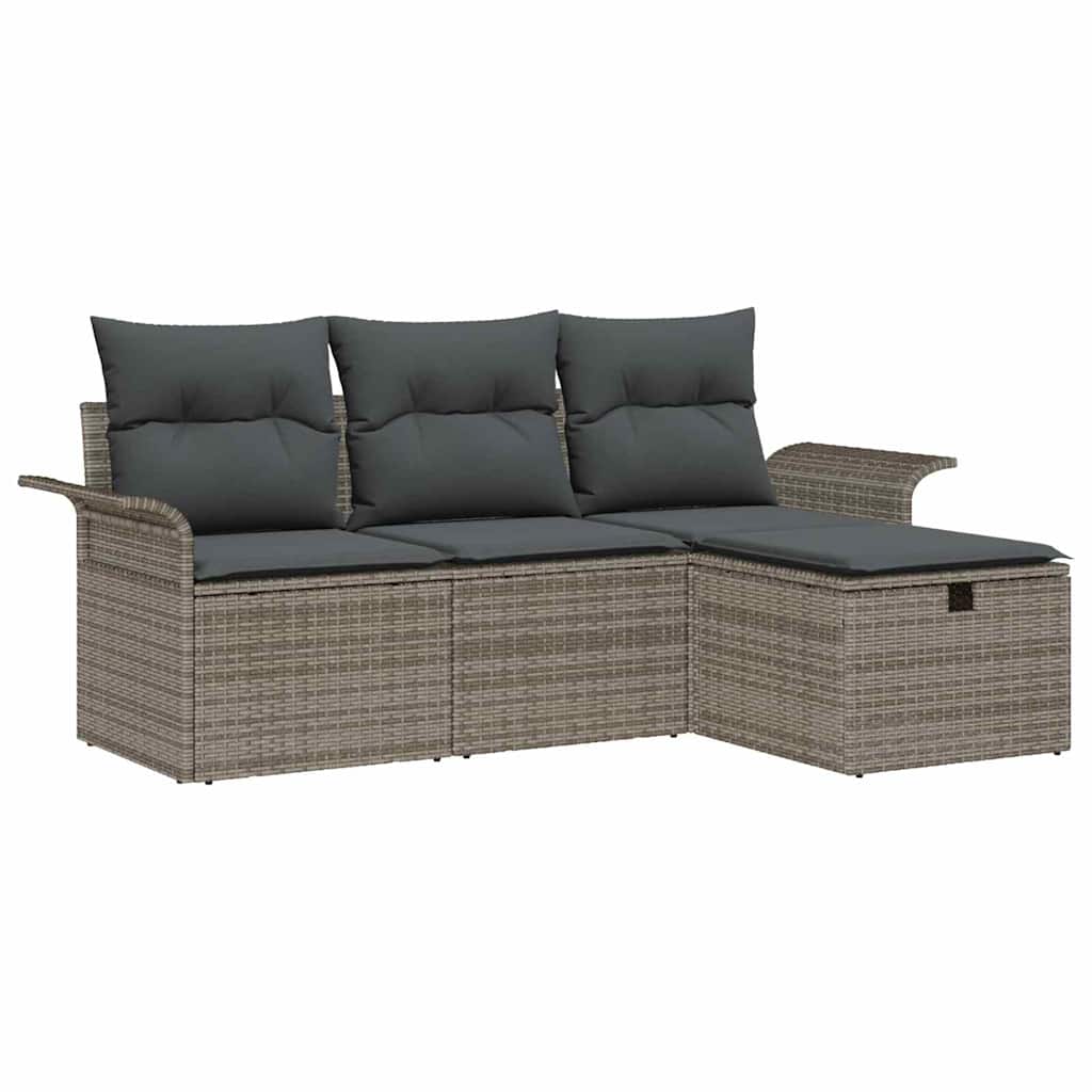 Havesofa Sæt med pude med opbevaring 4 pcs Grå polyrattan
