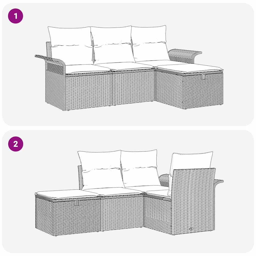 Havesofa Sæt med pude med opbevaring 4 pcs Grå polyrattan