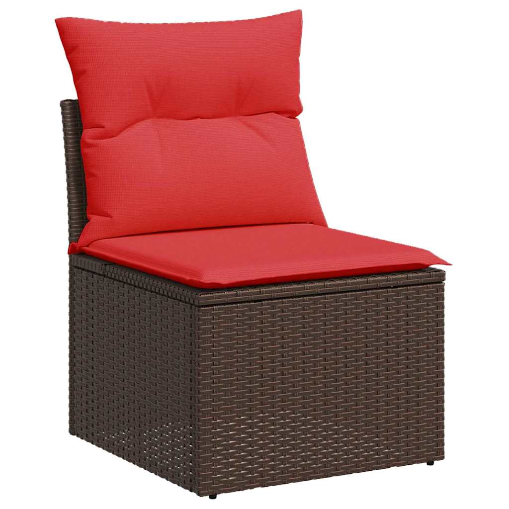 Havesofa Sæt med pude 4 pcs Brun og Rød polyrattan