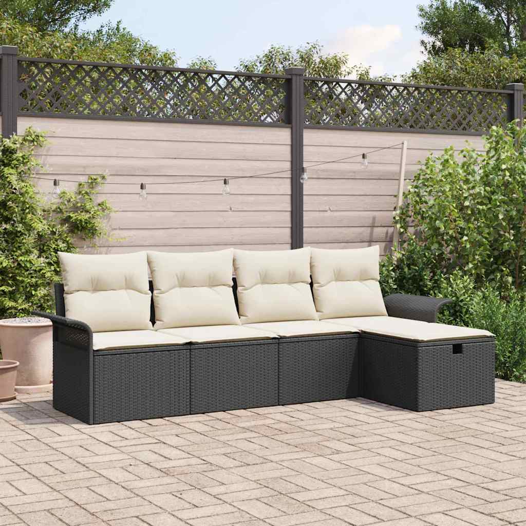 Havesofa Sæt med pude 5 pcs Sort og Cream polyrattan