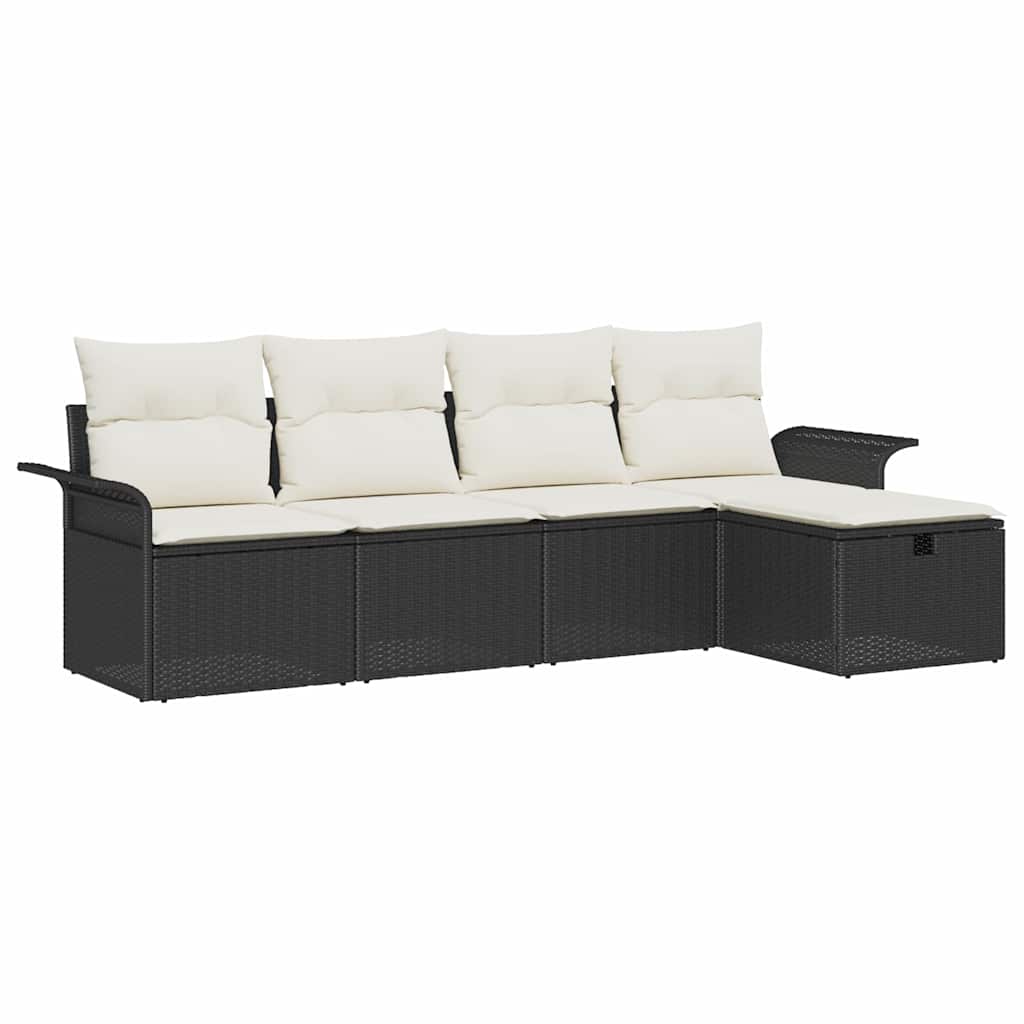 Havesofa Sæt med pude 5 pcs Sort og Cream polyrattan