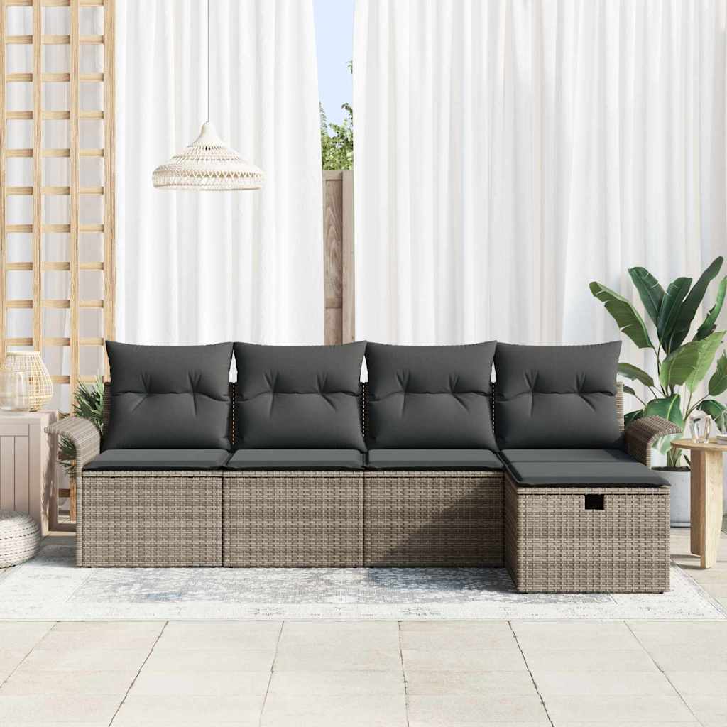 Havesofa Sæt med pude med opbevaring 5 pcs Grå polyrattan