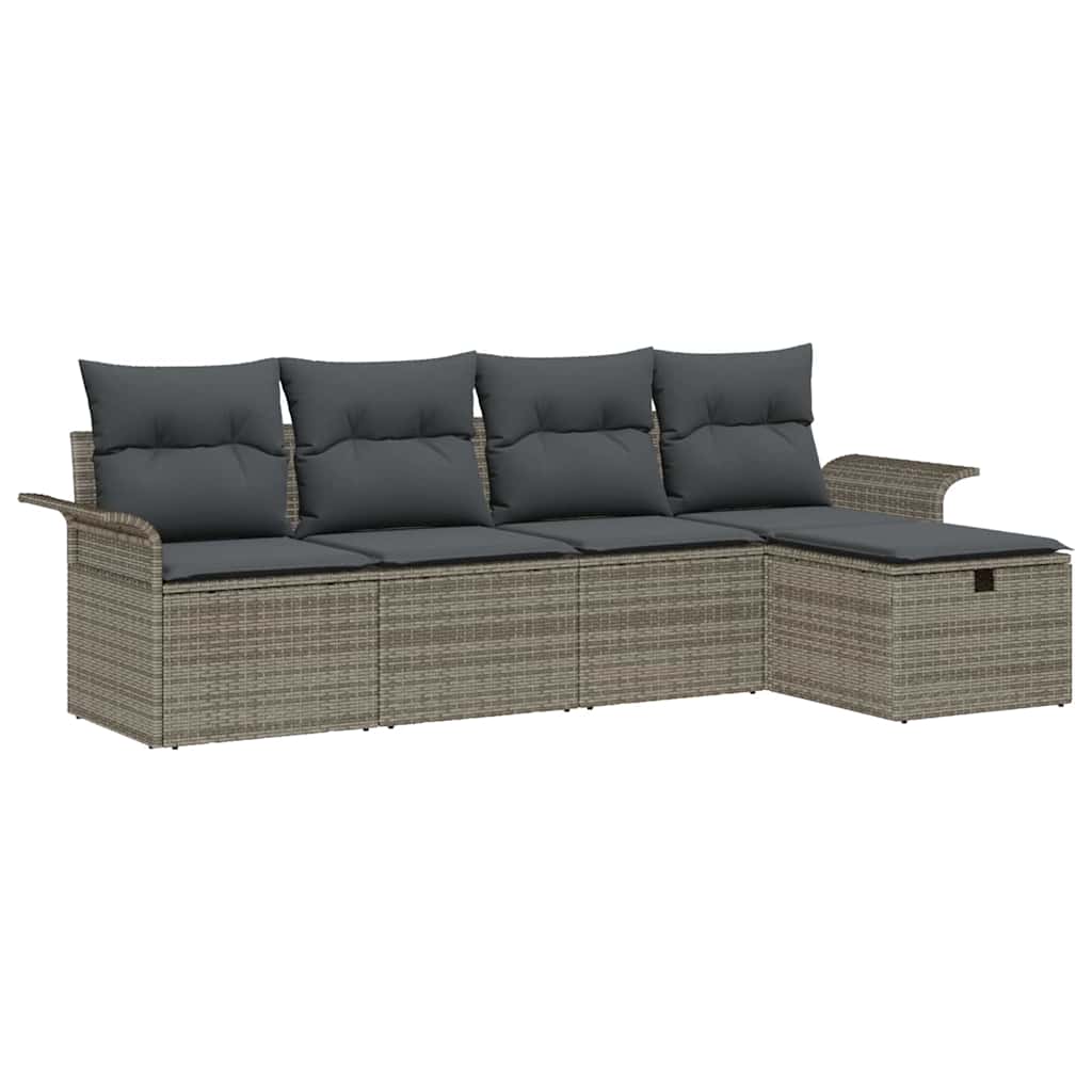 Havesofa Sæt med pude med opbevaring 5 pcs Grå polyrattan