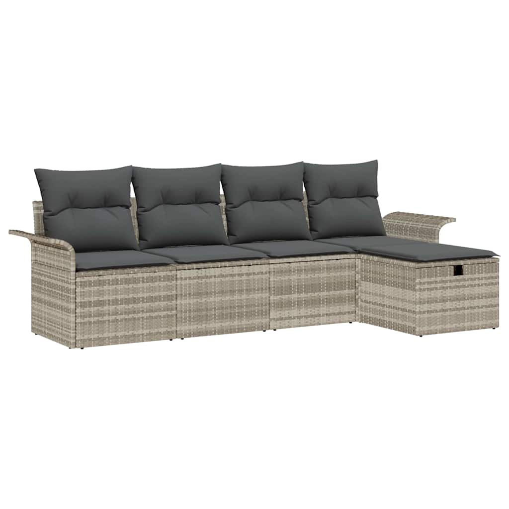 Havesofa Sæt 5 stk. Lysegrå polyrattan