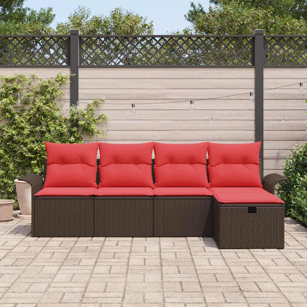 Havesofa Sæt med pude 5 pcs Brun og Rød polyrattan