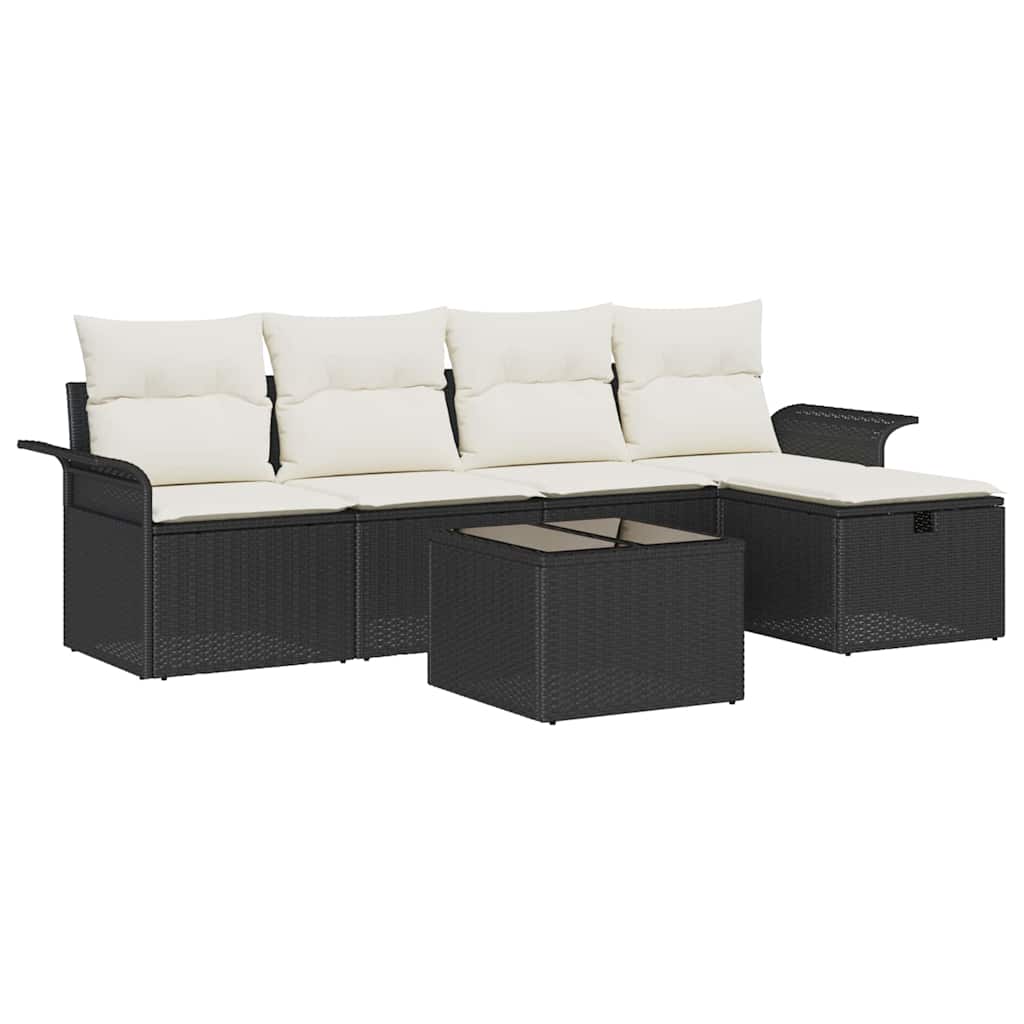 Havesofa Sæt med pude 6 pcs Sort og Cream polyrattan