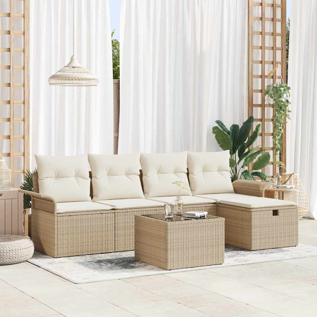 Havesofa Sæt 6 stk. Beige og creme polyrattan
