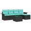 Havesofa Sæt med pude 6 pcs Sort og turkis polyrattan