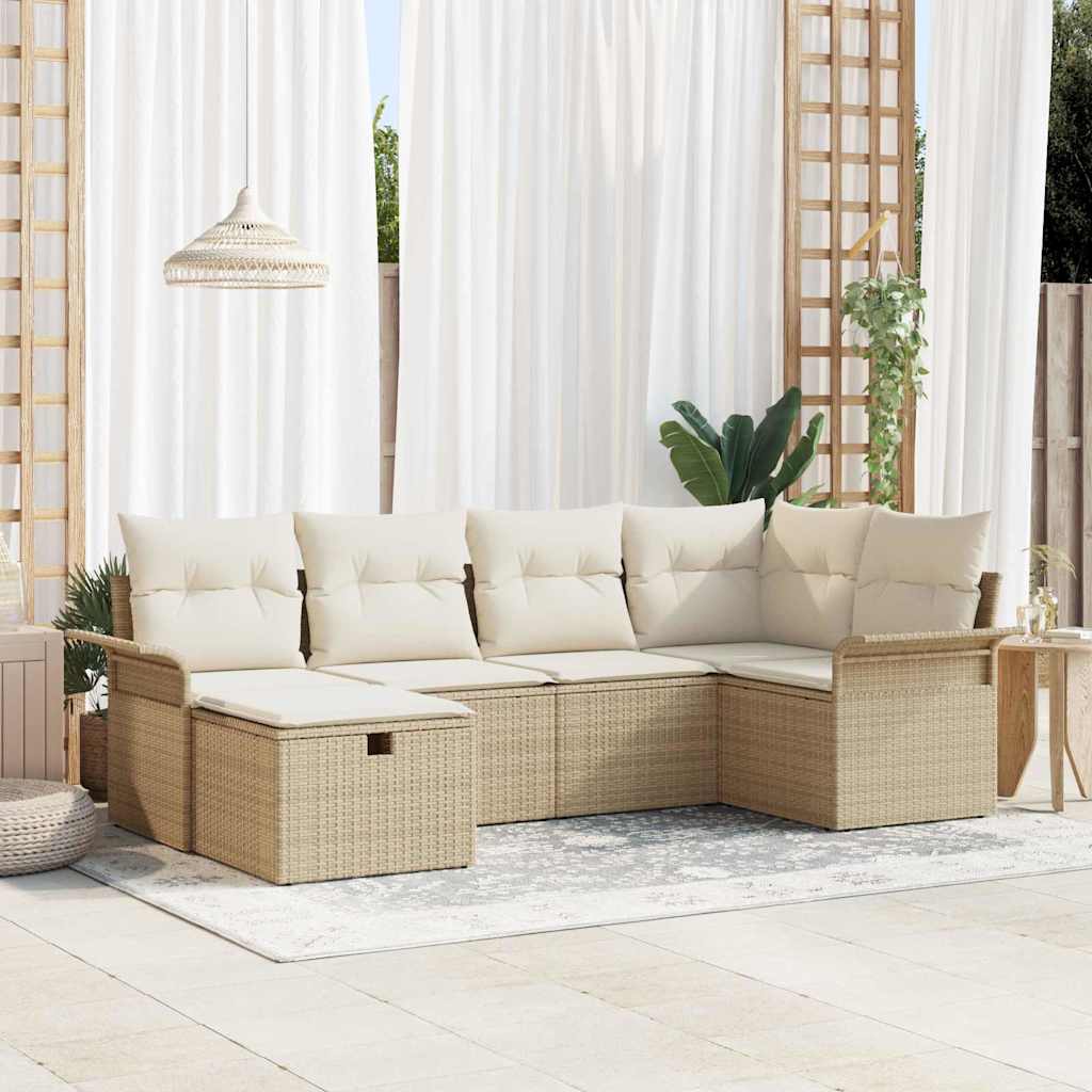 Havesofa Sæt med pude 6 pcs Beige og creme polyrattan
