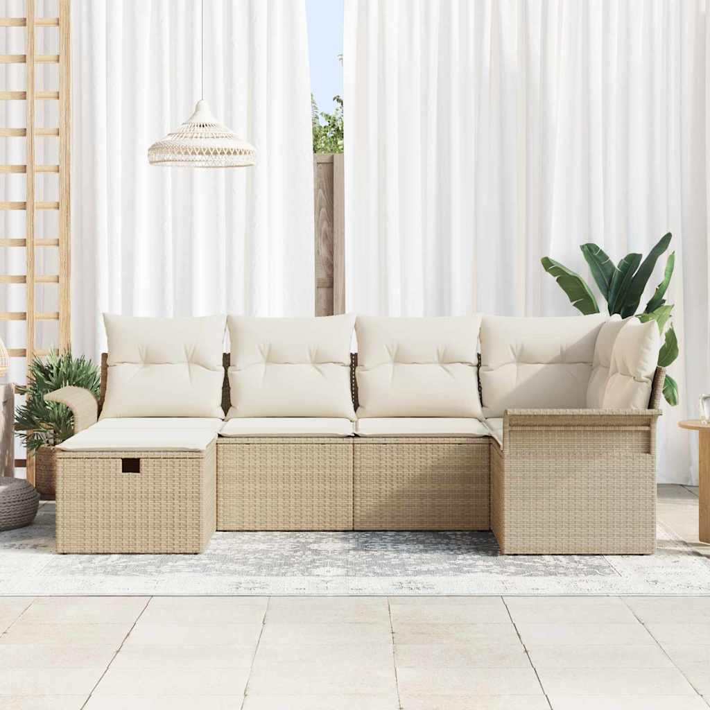 Havesofa Sæt med pude 6 pcs Beige og creme polyrattan