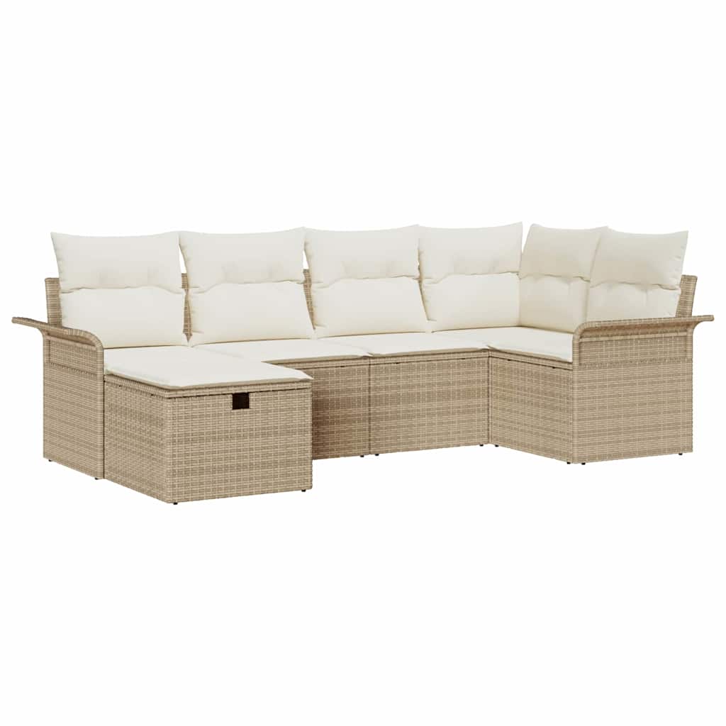 Havesofa Sæt med pude 6 pcs Beige og creme polyrattan