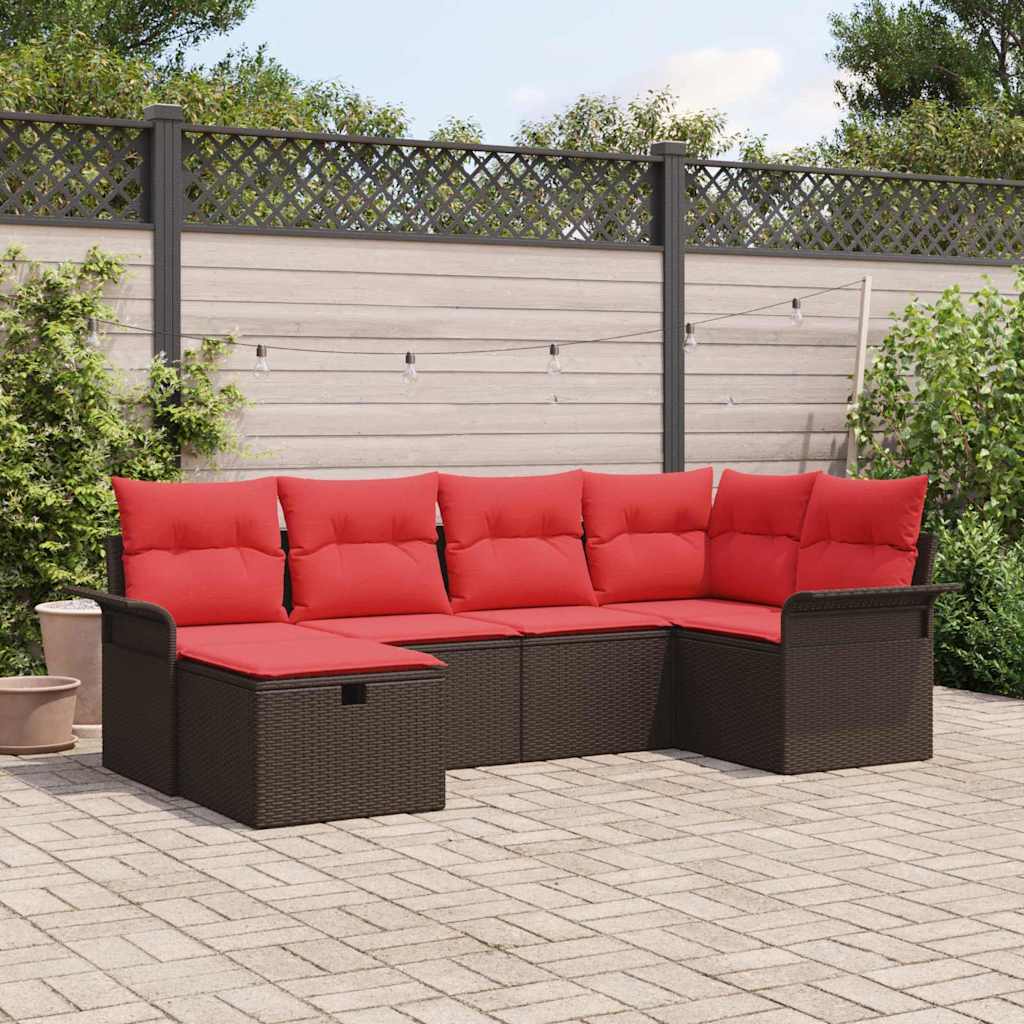 Havesofa Sæt med pude 6 pcs Brun og Rød polyrattan