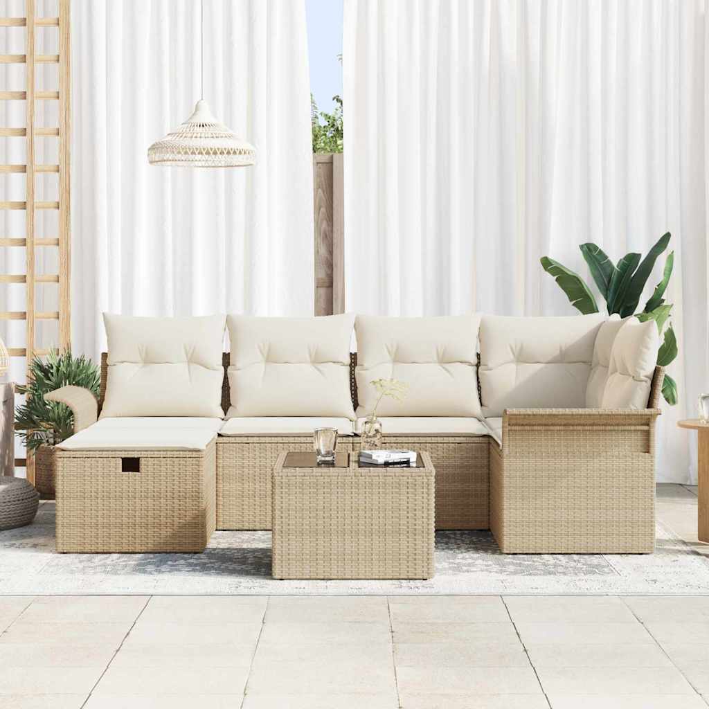 Havesofa Sæt med pude 7 pcs Beige og creme polyrattan