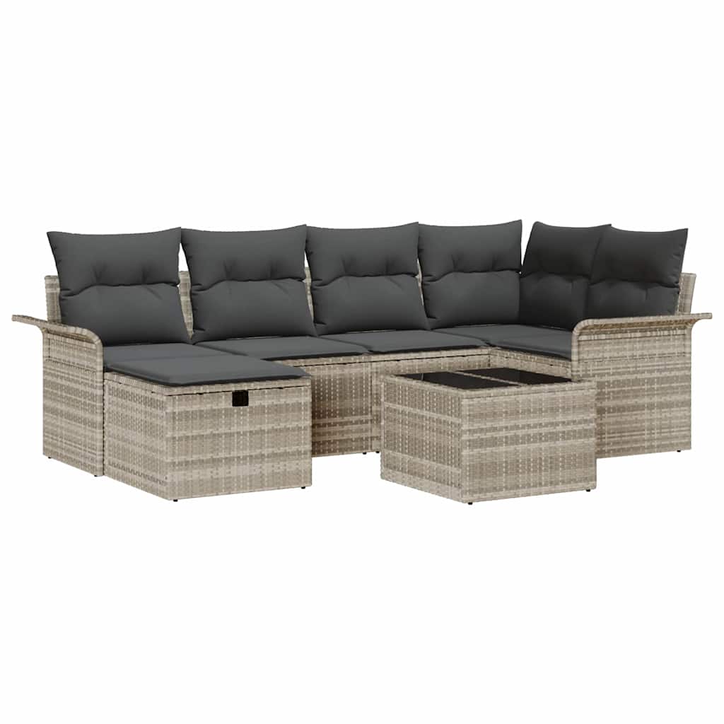 Havesofa Sæt 7 stk. Lysegrå polyrattan
